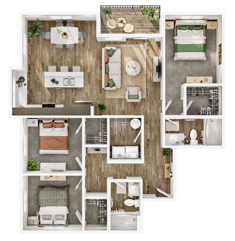 3Bed 2Bath Floorplan at Silverbrook Apartments, Kalispell, 59901
